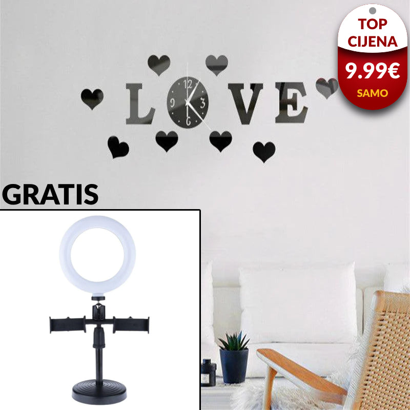 Zidni Sat Love + GRATIS LED prsten za mobitel